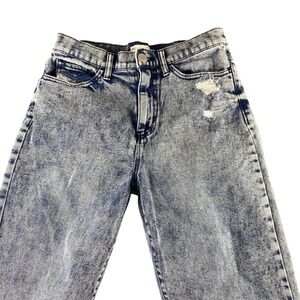 Sol High Rise Mom Jeans Acid Wash Distressed Raw Hem Size 5/27W Blue